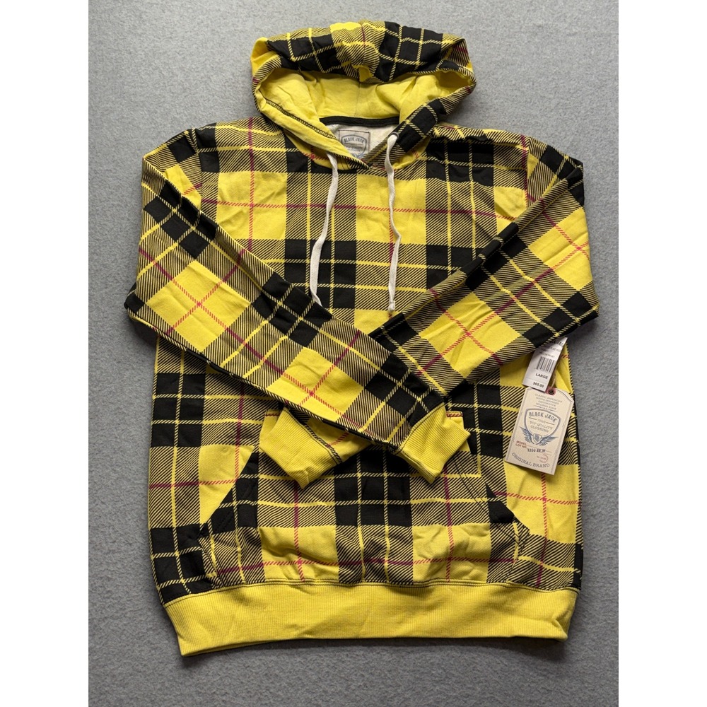 Black Jack 1999 Yellow Black Plaid Hoodie Sweatshirt YF89411 Mens Large NWT